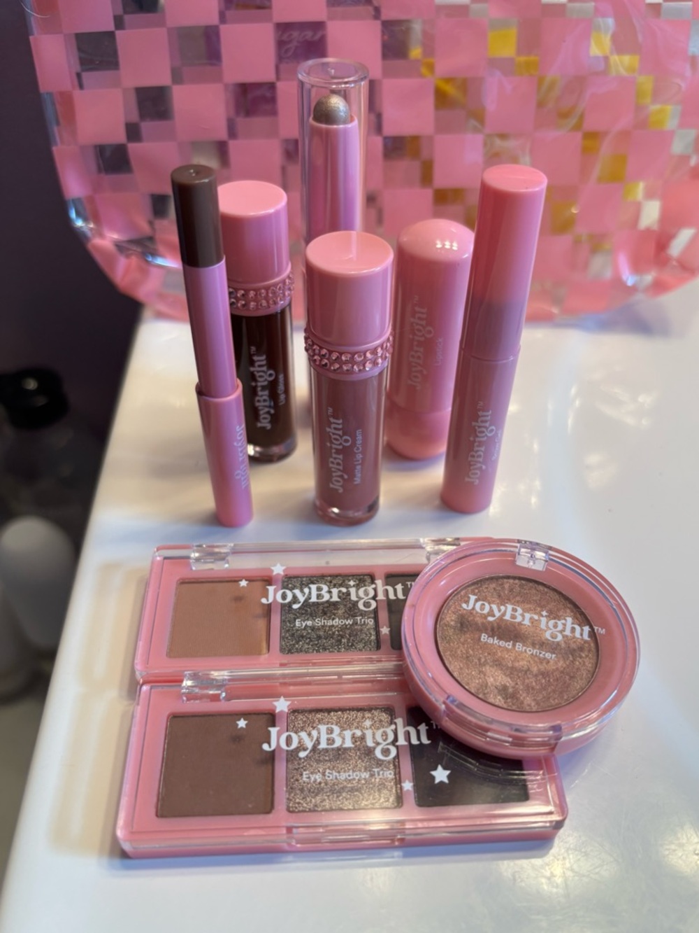 Pink Makeup Set – Eyeshadow Trio, Baked Bronzer & Lip Products